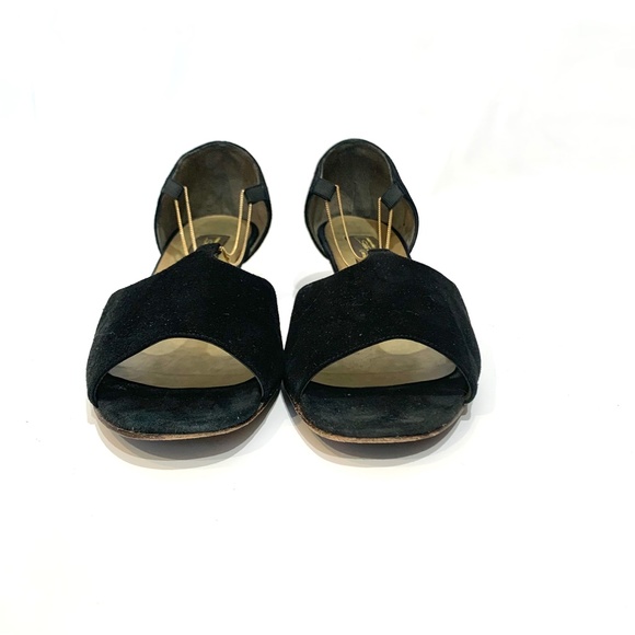 Sesto Meucci Vintage Black Suede Ballet Flats Gold Chain Gold Metal Heel D’orsay - Picture 11 of 15